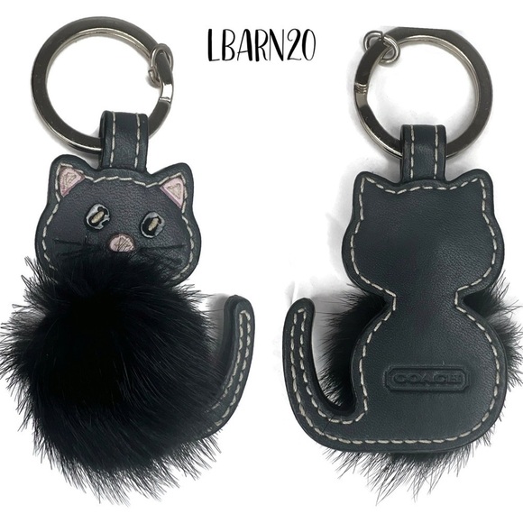Coach Black Cat Mink Keychain Vintage Fob RARE - Picture 5 of 5